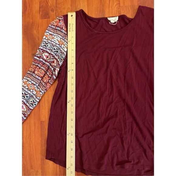 Dept222 Burgundy top with Aztec sleeves. Size Large - Picture 8 of 10